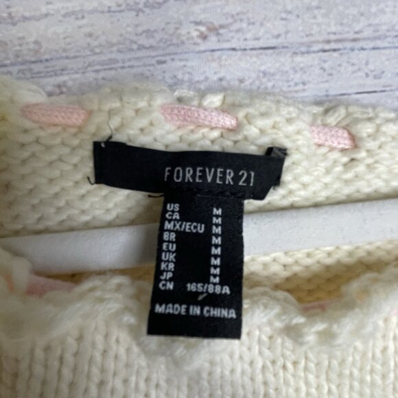 Forever‎ 21 Cream Knit Sweater Size M Bows Long Sleeve Fairy Coquette Whimsical - Picture 12 of 16